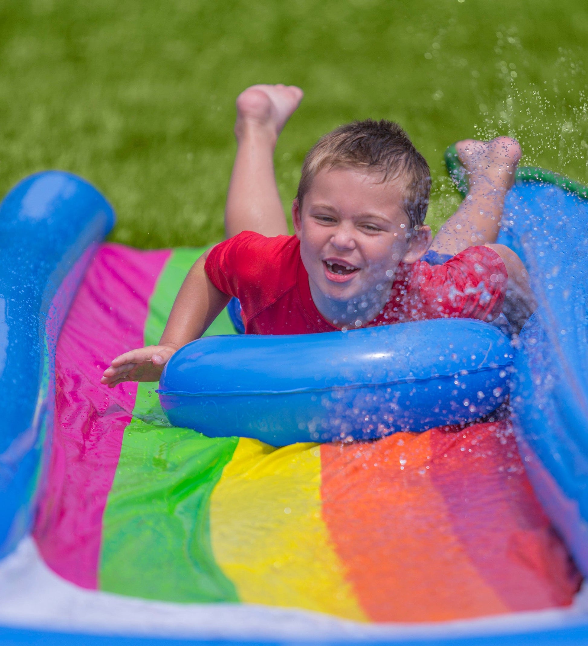 12-Foot Inflatable Rainbow Misted Water Slide with Splash Pool