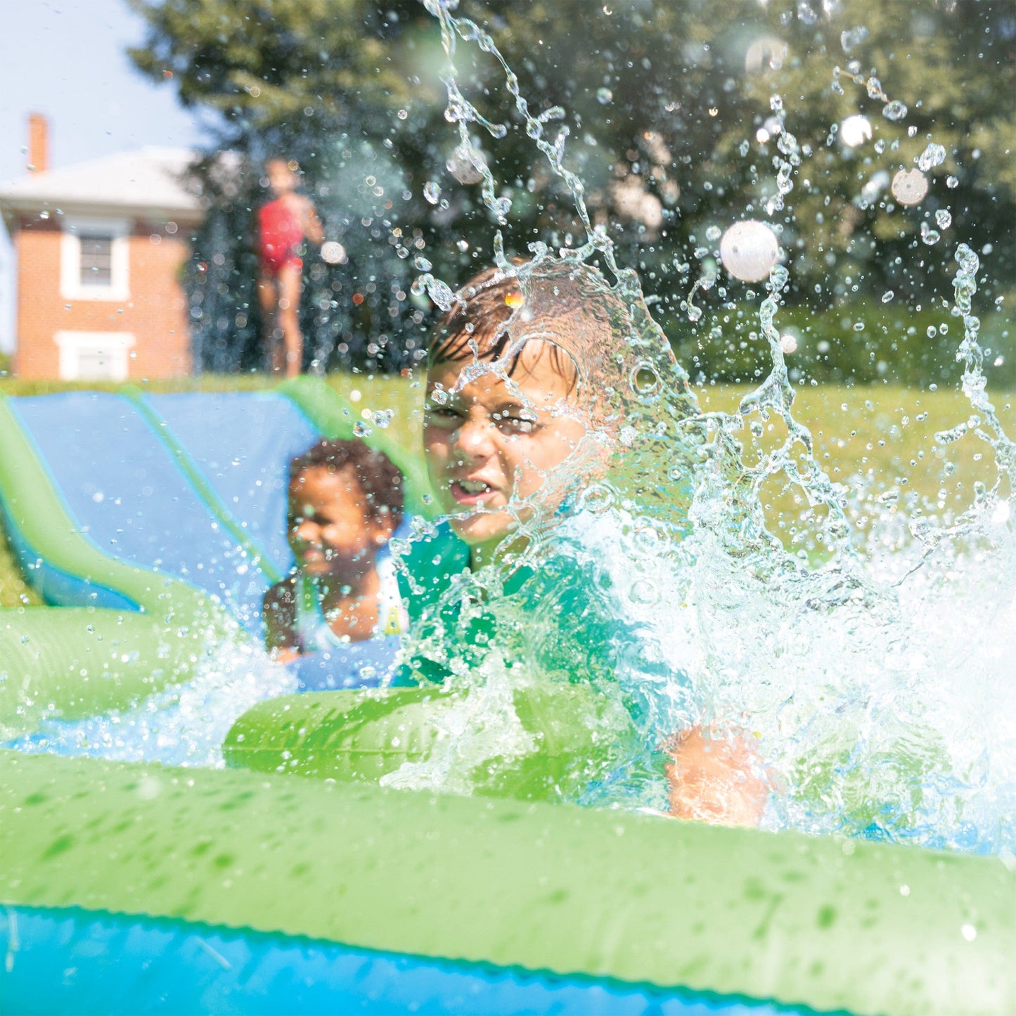 Extra Long 25-Foot Double Lane Water Slide with Sprinkler