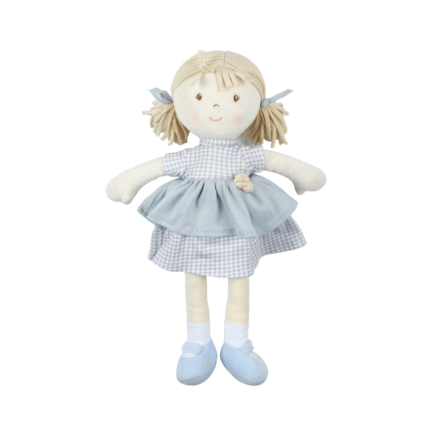 Neva-Blonde Hair With Grey Checkered Dress All Natural Fabrics