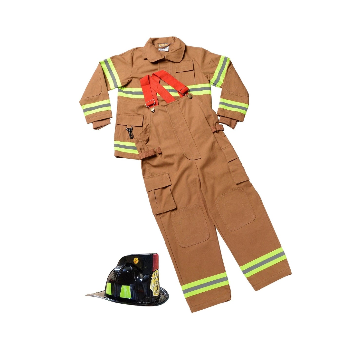Tan Firefighter Suit W/ Black Helmet