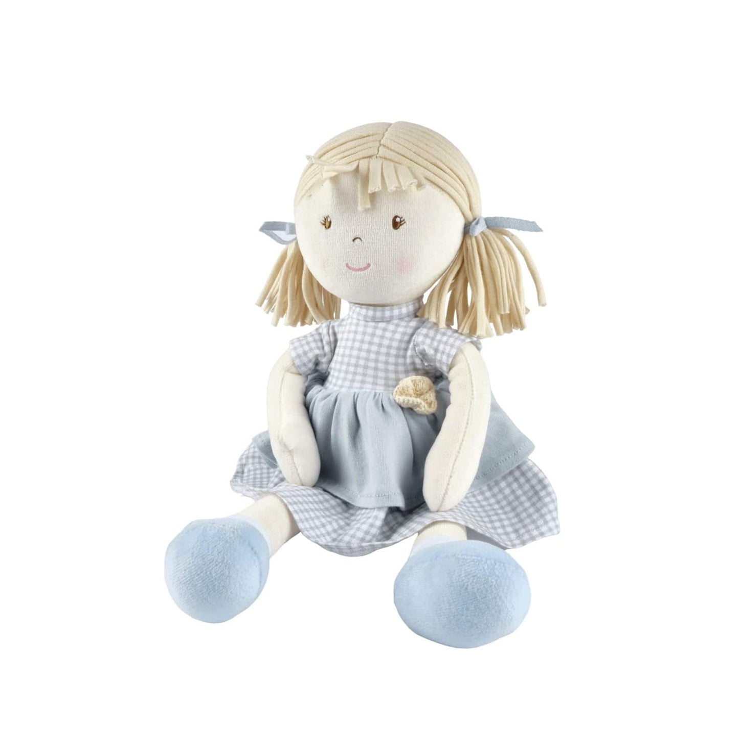 Neva-Blonde Hair With Grey Checkered Dress All Natural Fabrics