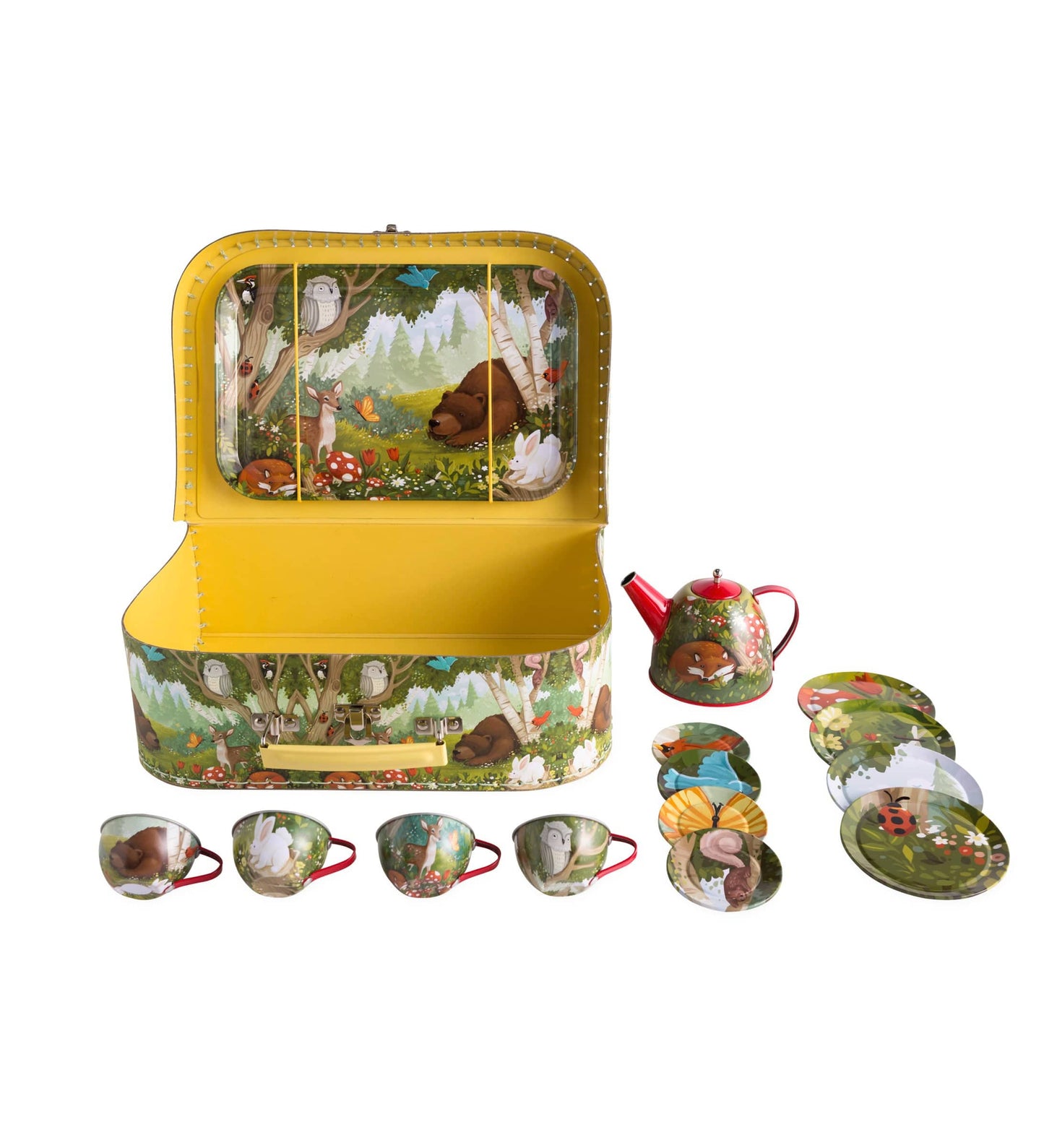 15-Piece Woodland-Themed Tin Tea Set