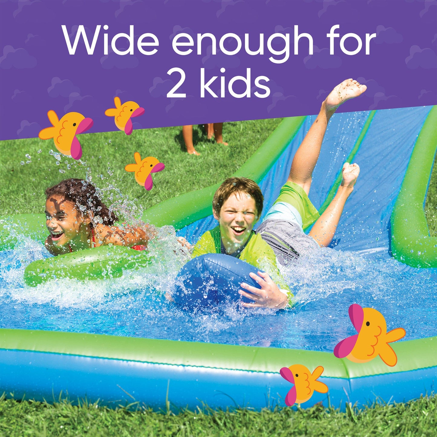 Extra Long 25-Foot Double Lane Water Slide with Sprinkler