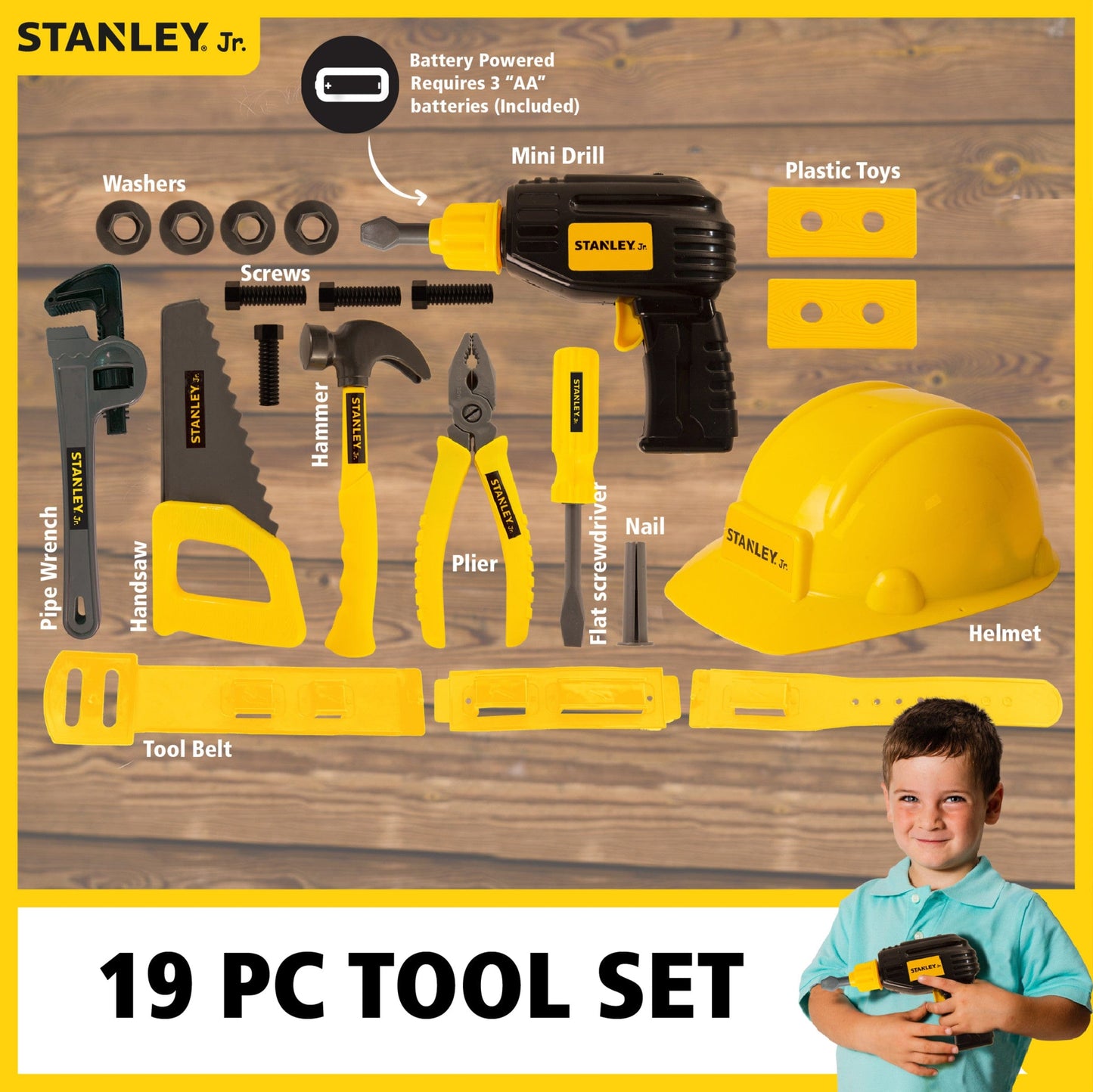 Stanley Jr. 19-Piece Pretend-Play Tool Set with Hard Hat and Tool Belt