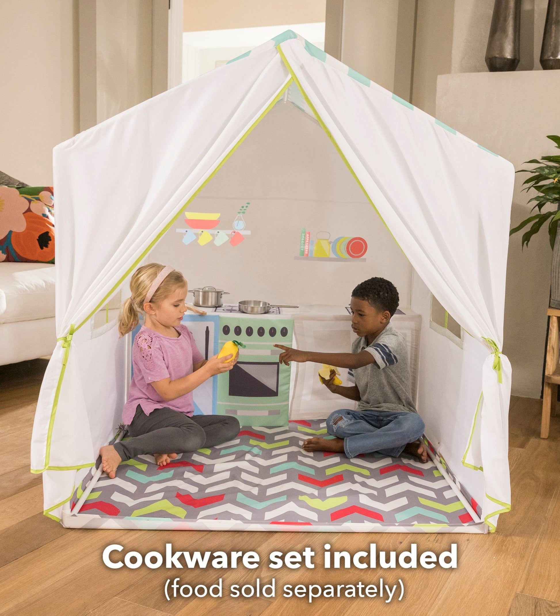 50-Inch Kitchen Playhouse Tent with 7-Piece Kitchen Cooking Set