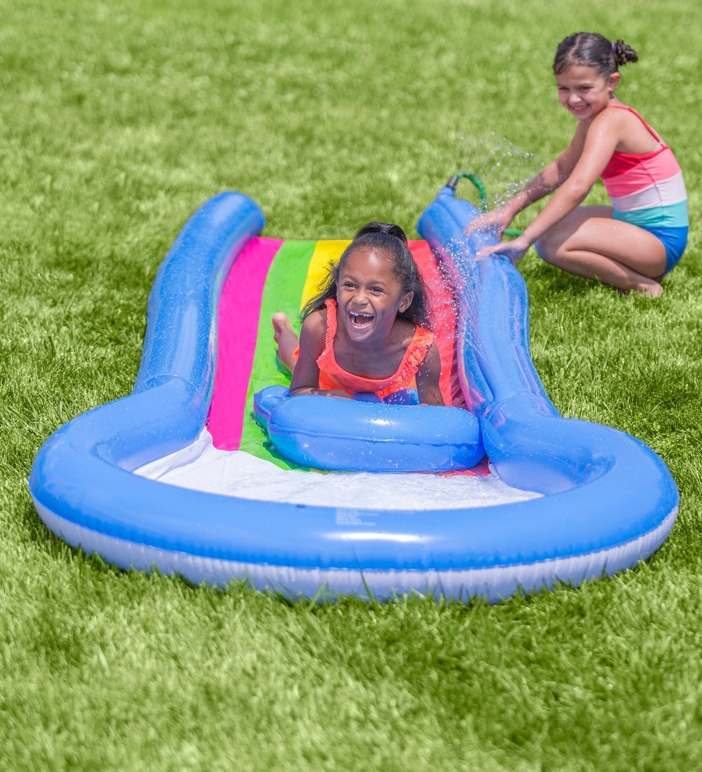 12-Foot Inflatable Rainbow Misted Water Slide with Splash Pool