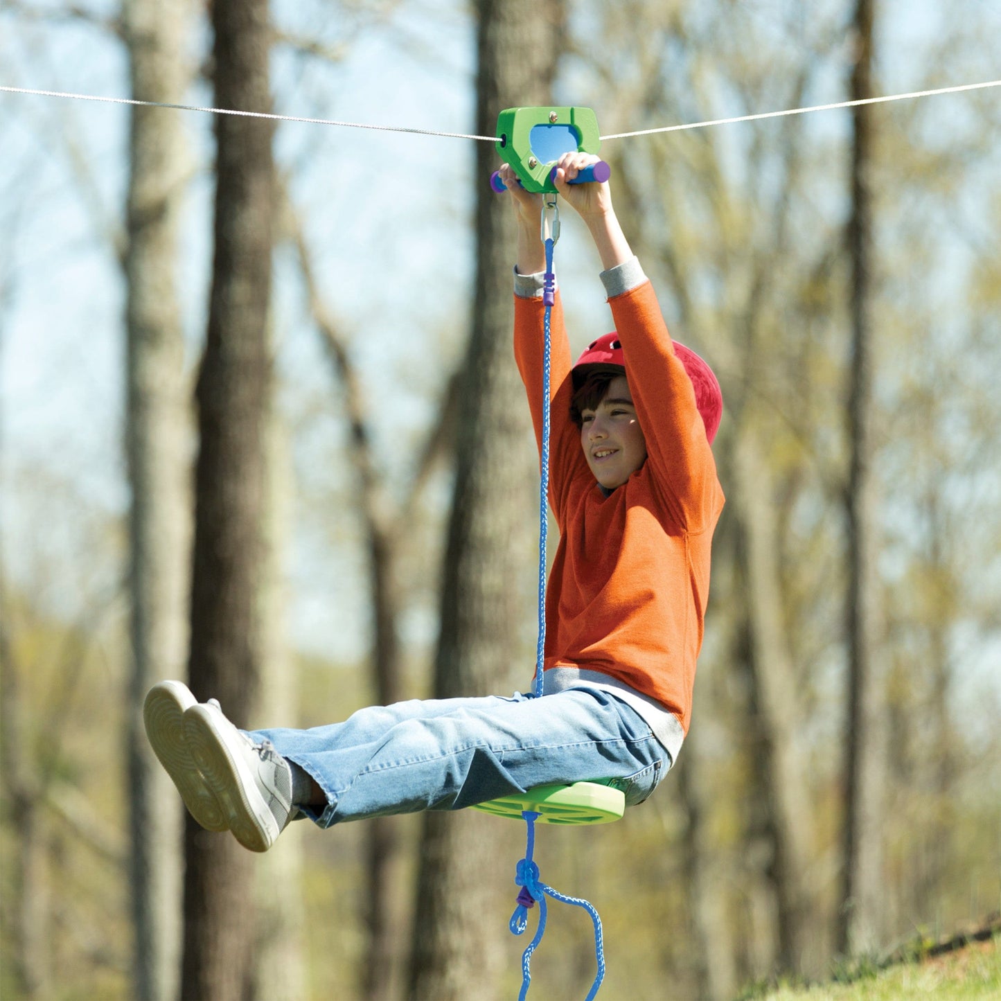 100-Foot Green Galvanized Steel Backyard Zipline Kit