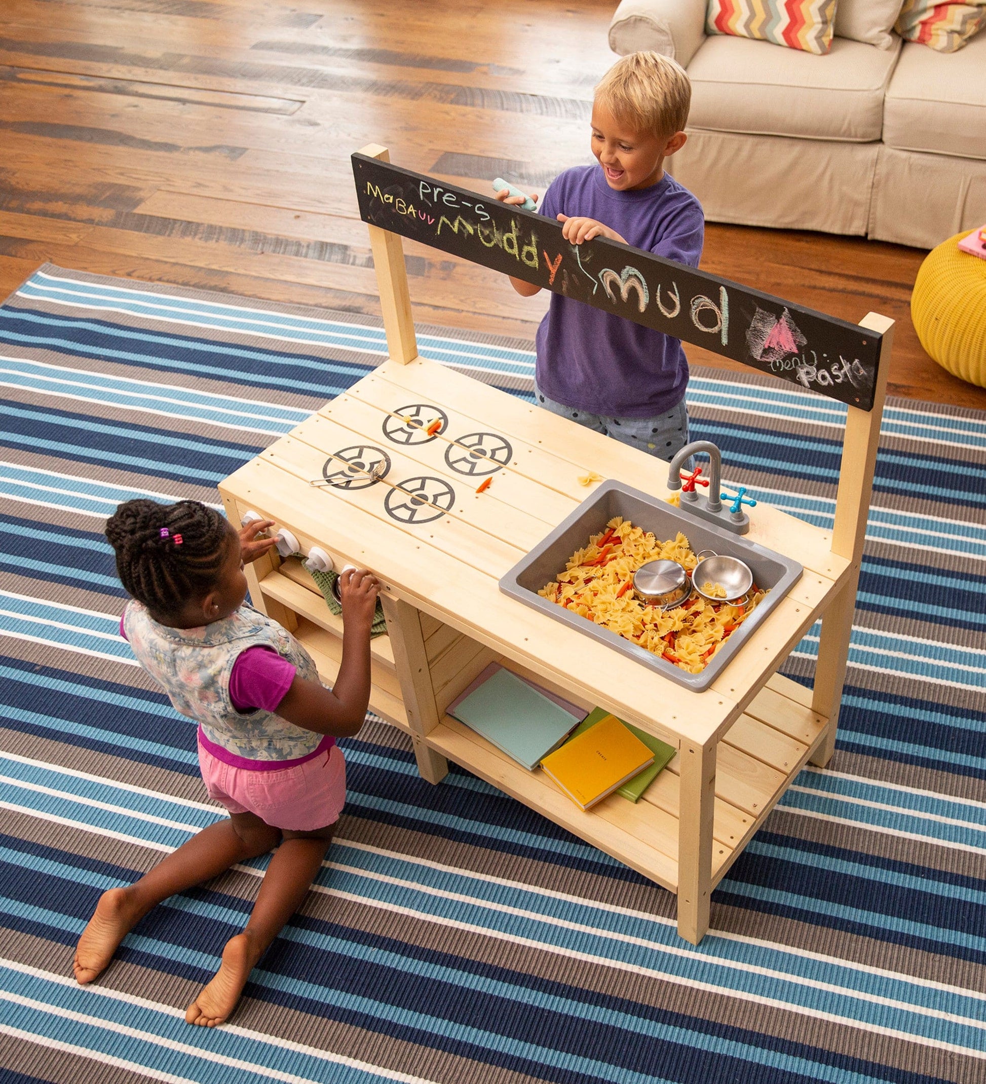 Wooden Mud Kitchen Sensory Play Station with Metal Accessories