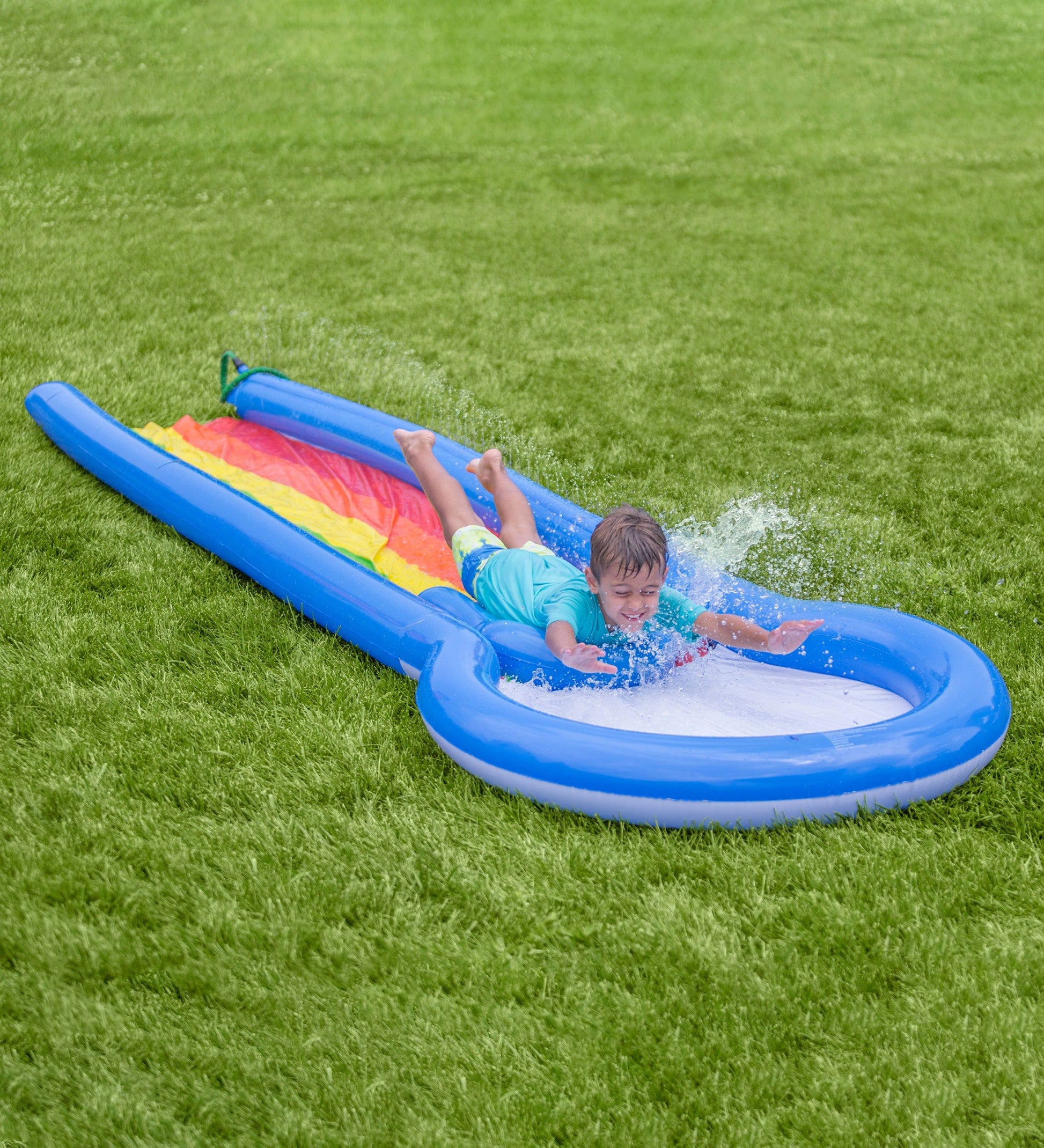 12-Foot Inflatable Rainbow Misted Water Slide with Splash Pool