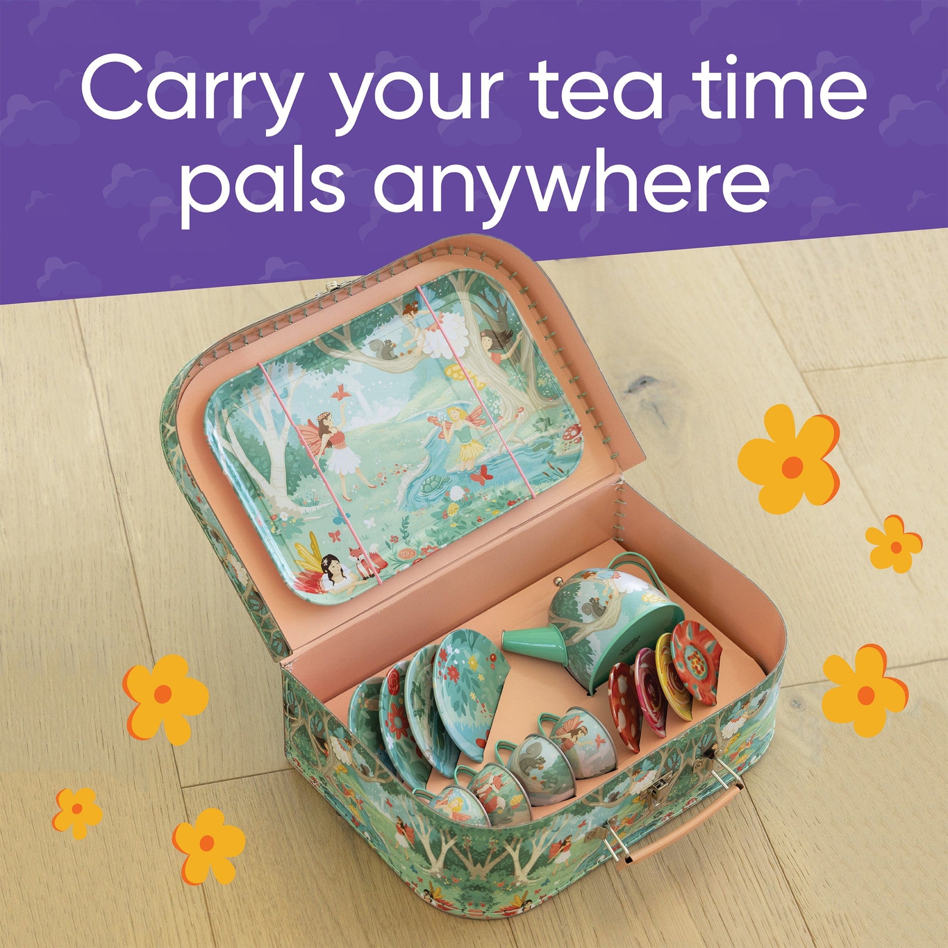 15-Piece Fairy-Themed Tin Tea Set