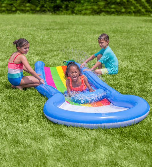 12-Foot Inflatable Rainbow Misted Water Slide with Splash Pool