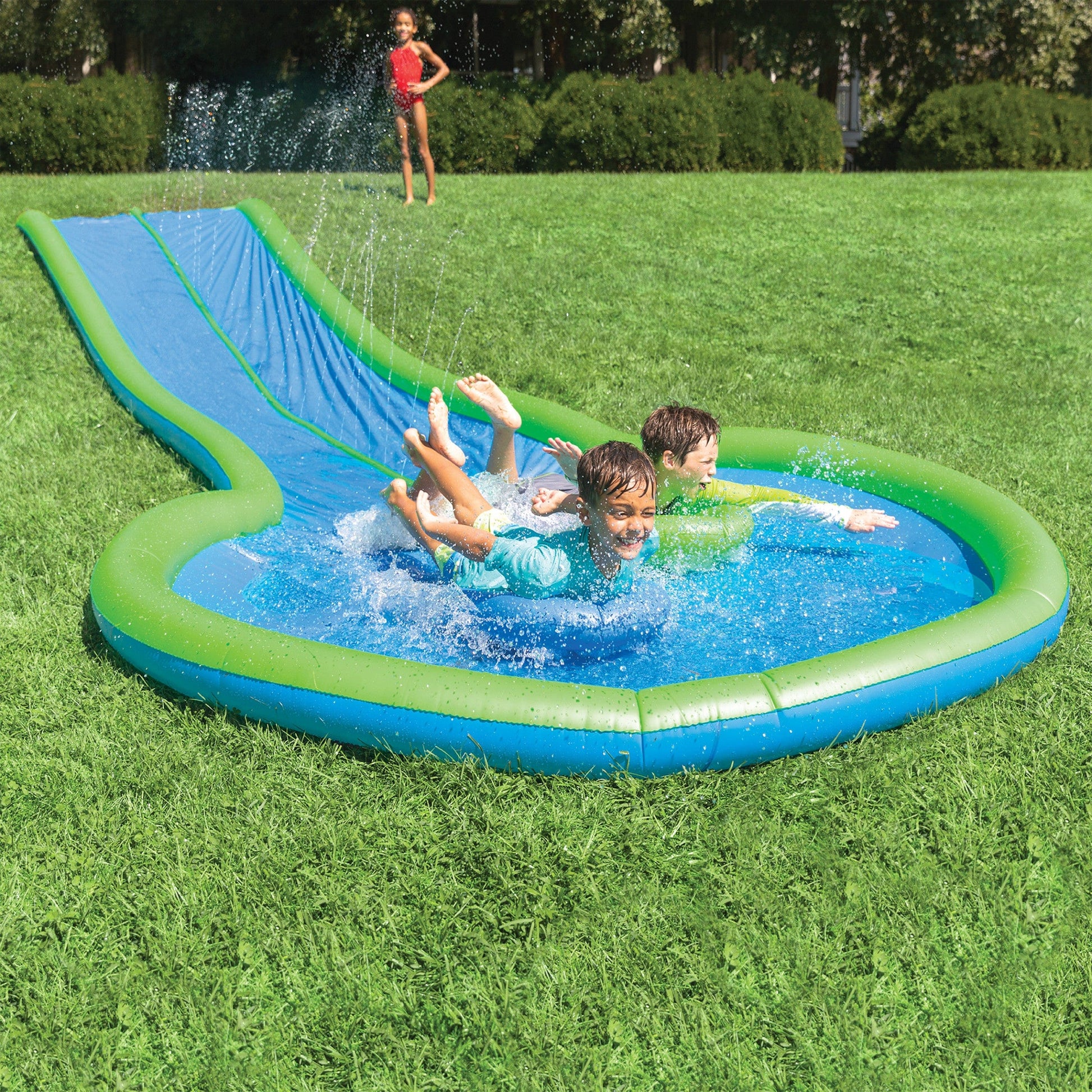 Extra Long 25-Foot Double Lane Water Slide with Sprinkler