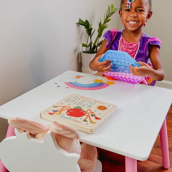 Rainbow Unicorn Table and Chairs Playroom Furniture Set