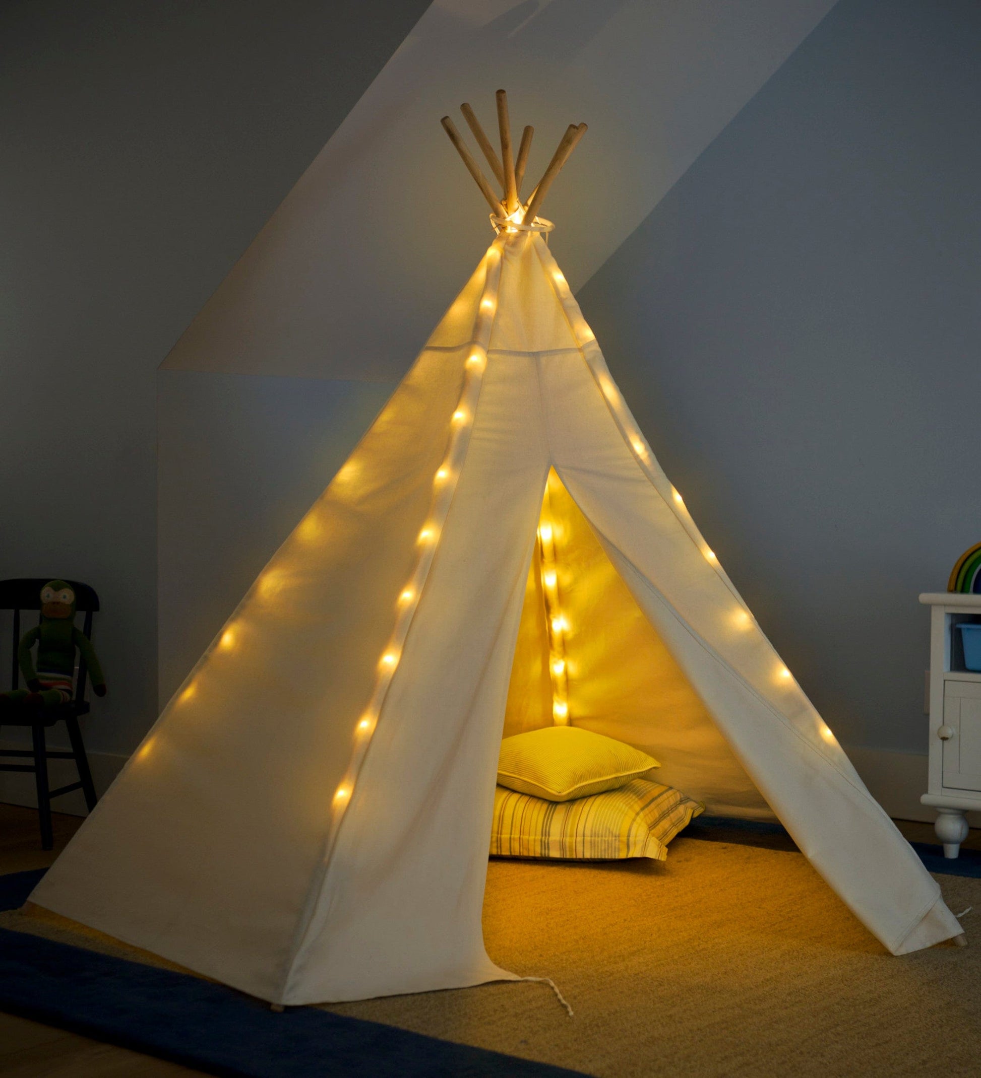 7-Foot A-Frame Tent with Sturdy Metal Poles & LED String Lights