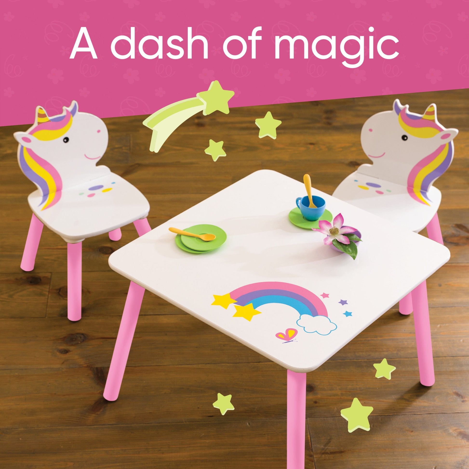 Rainbow Unicorn Table and Chairs Playroom Furniture Set