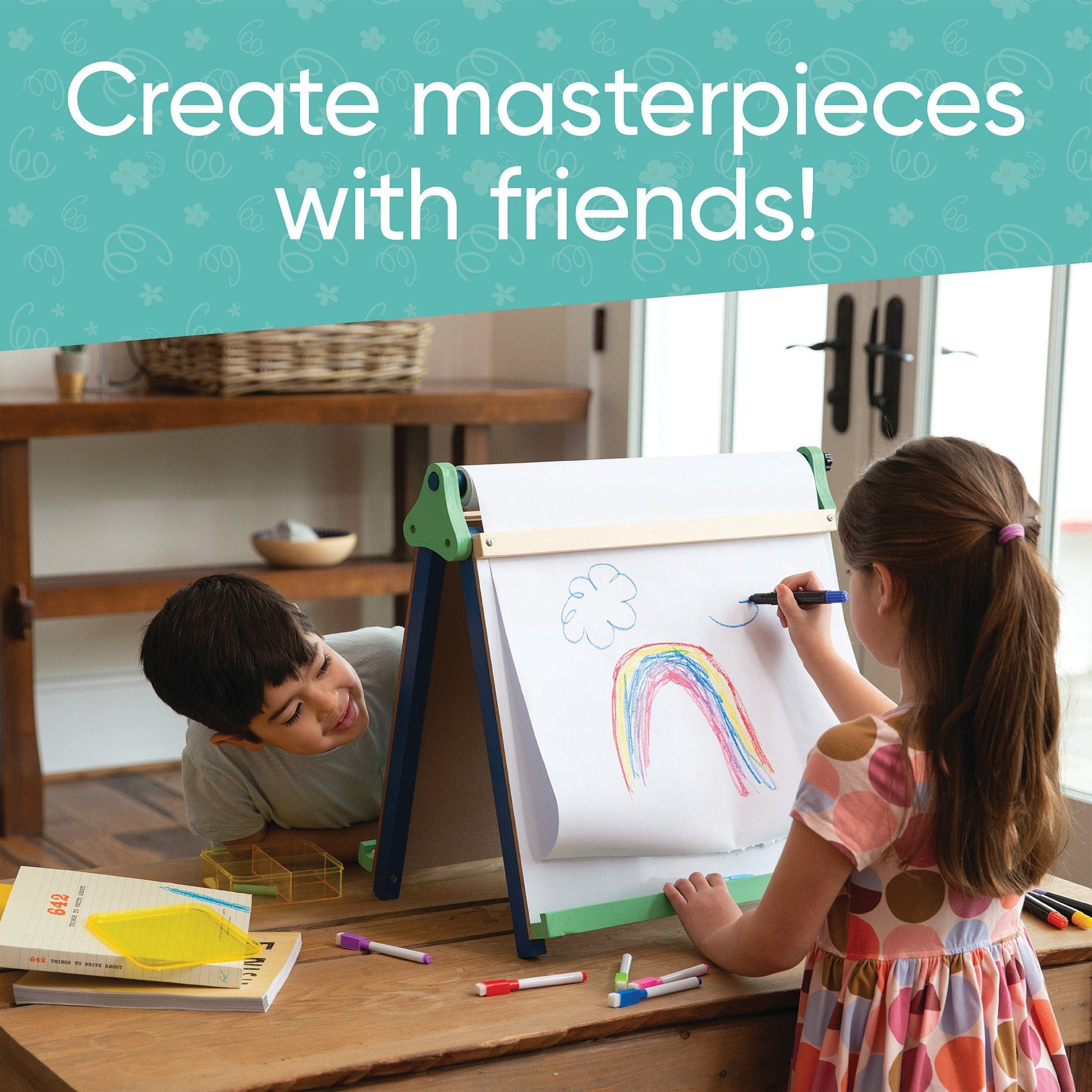 Discovery Kids Tabletop Easel 3-In-1 Art Center, with Whiteboard,  Chalkboard And Paper Surfaces