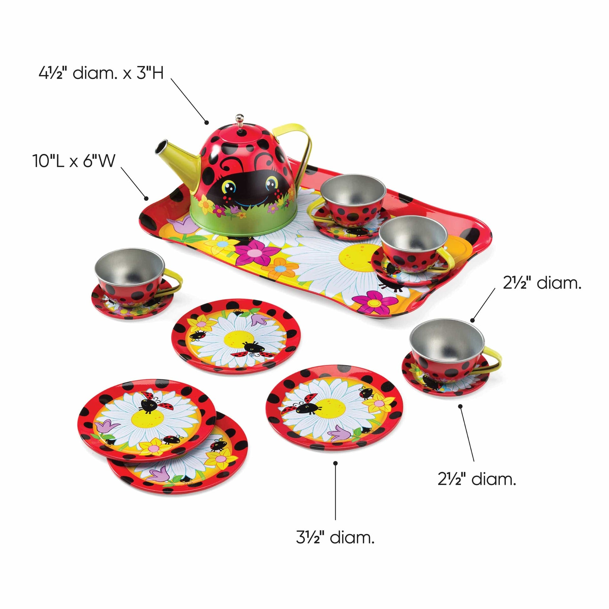 15-Piece Ladybug-Themed Tin Tea Set