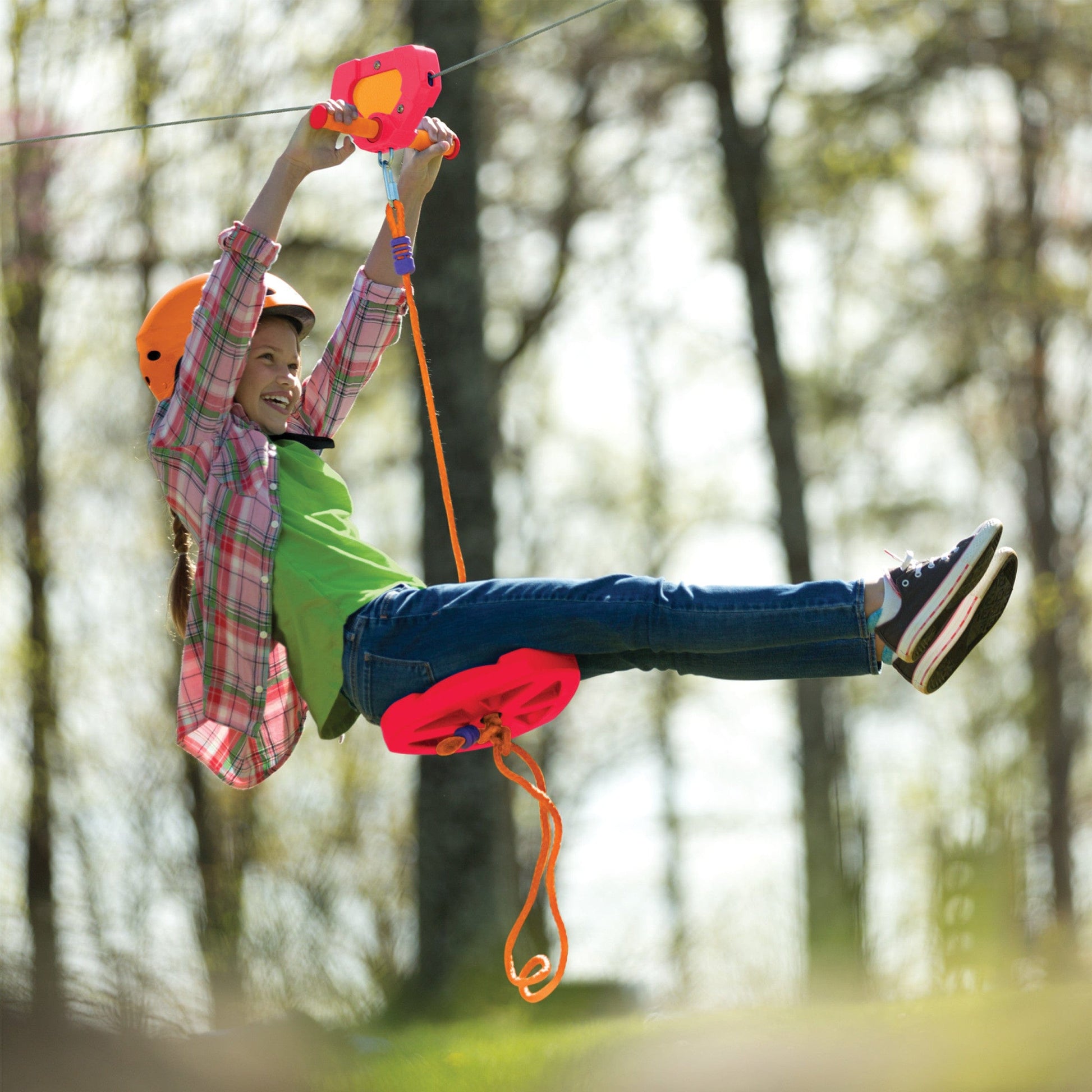 80-Foot Red Galvanized Steel Backyard Zipline Kit