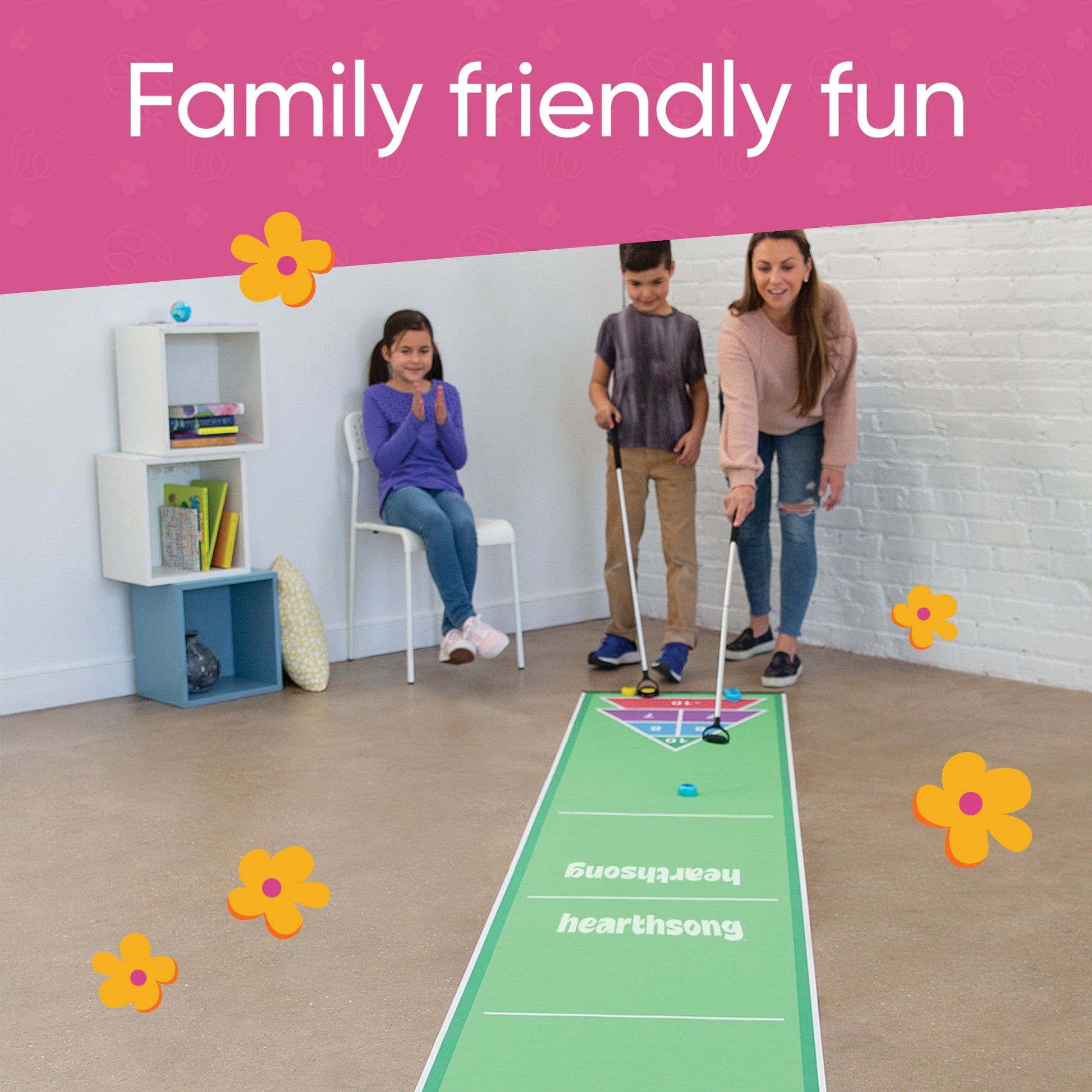 Shuffle Zone Shuffleboard Family Game with Oxford Mat and Rolling Pucks