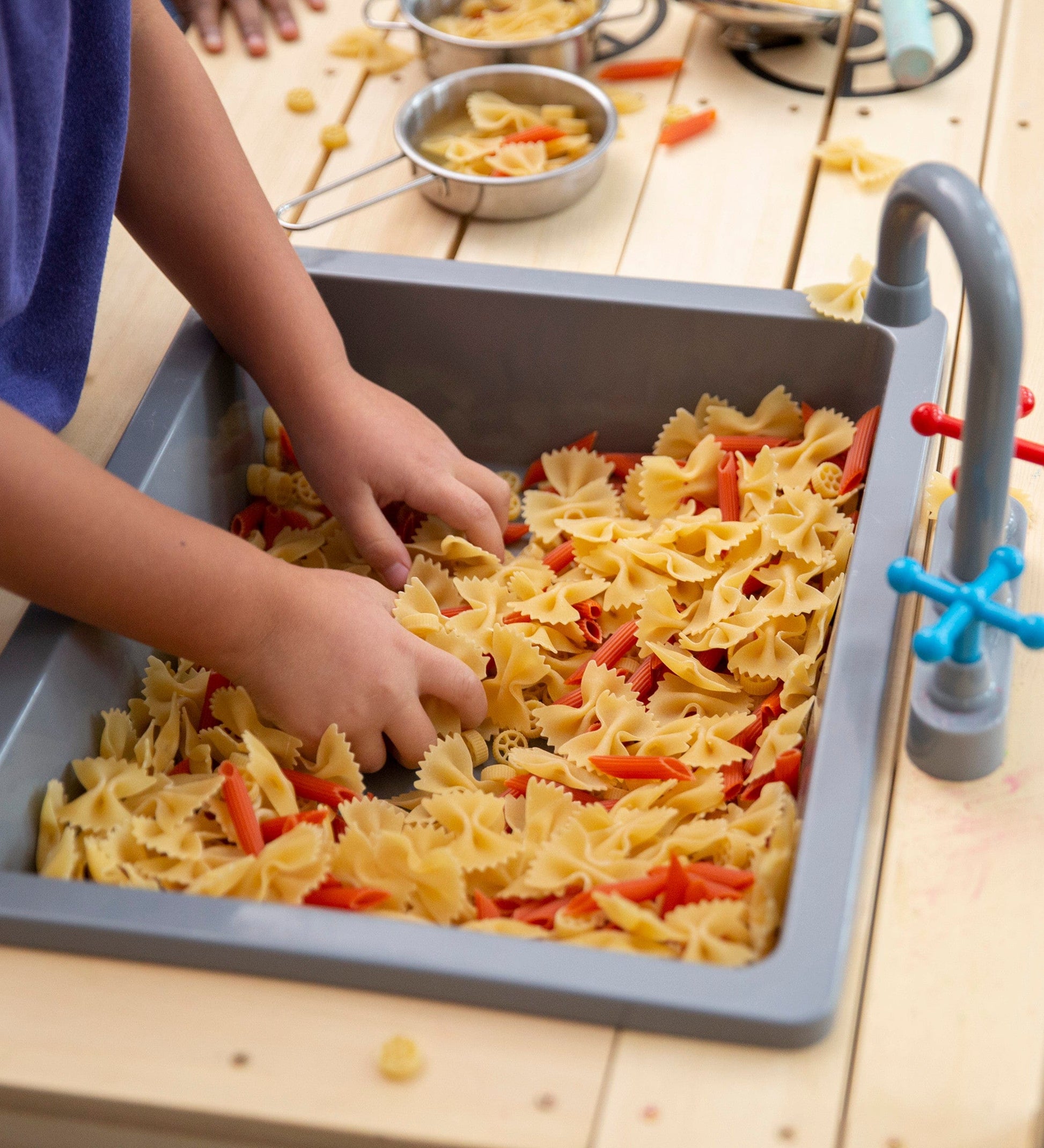 Wooden Mud Kitchen Sensory Play Station with Metal Accessories