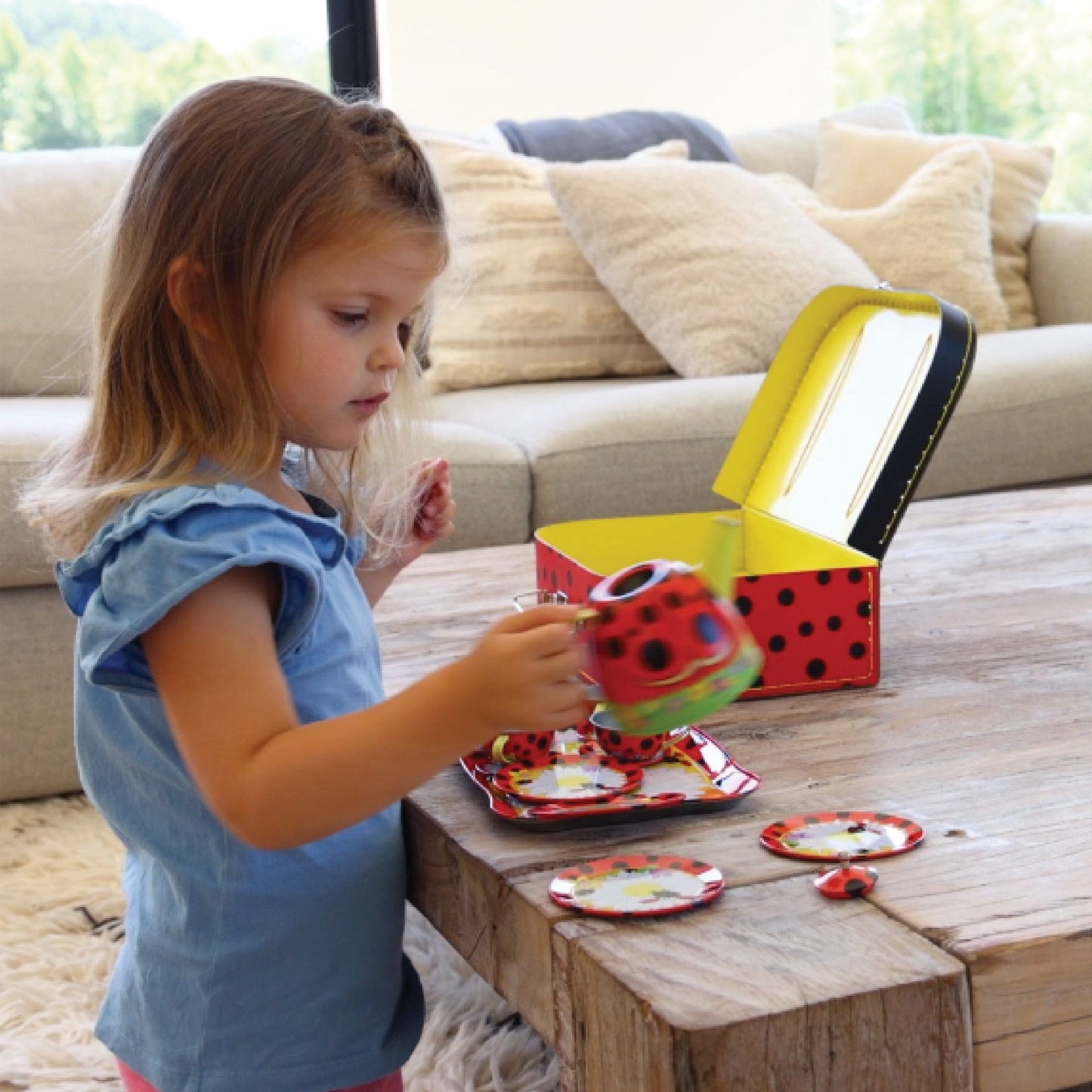 15-Piece Ladybug-Themed Tin Tea Set