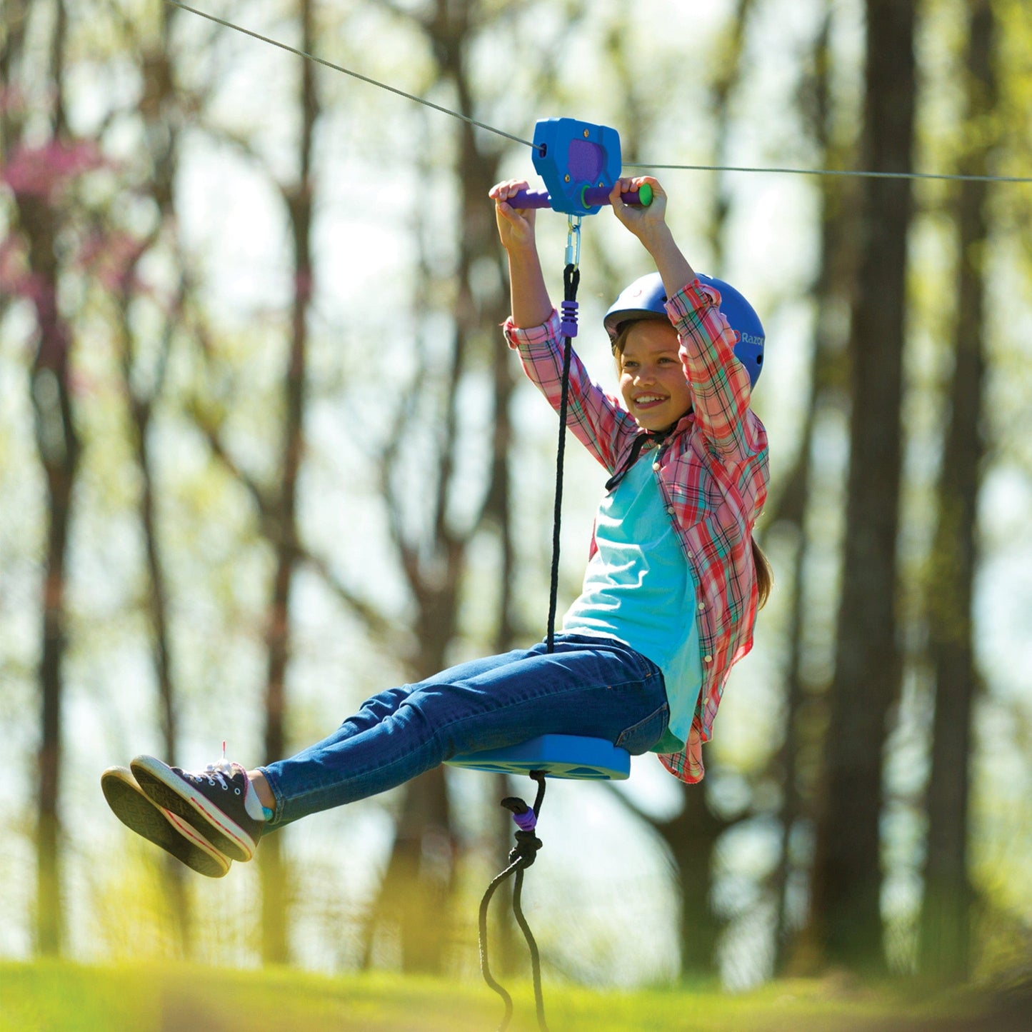 150-Foot Blue Galvanized Steel Backyard Zipline Kit