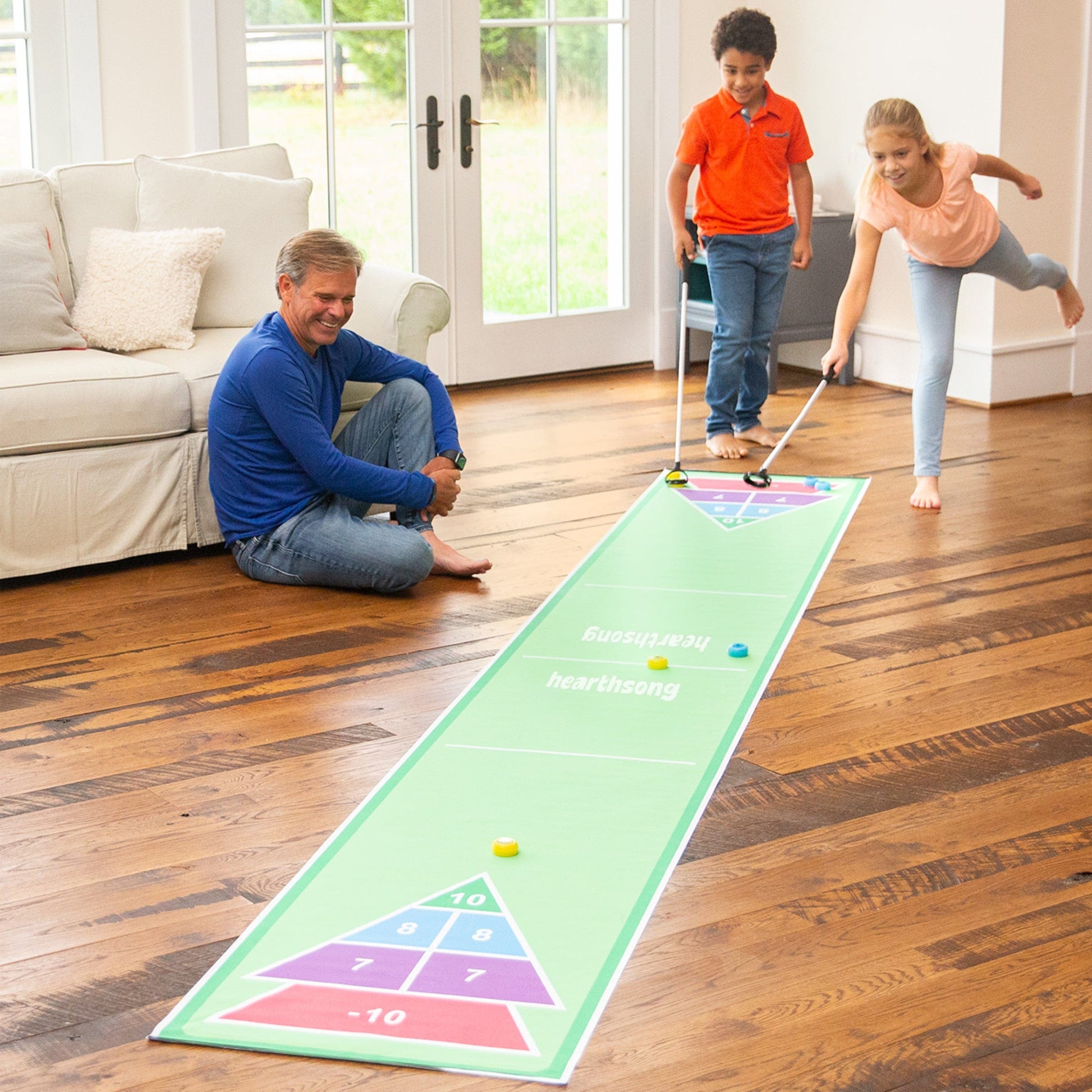 Shuffle Zone Shuffleboard Family Game with Oxford Mat and Rolling Pucks