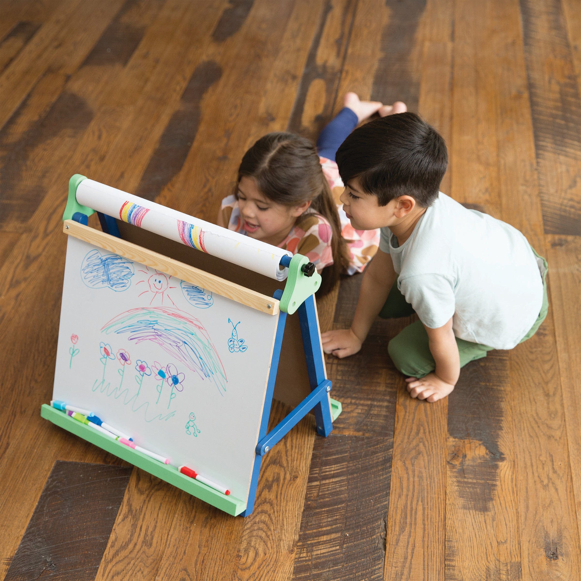 3-in-1 Folding Tabletop Easel with Chalkboard, Whiteboard, and