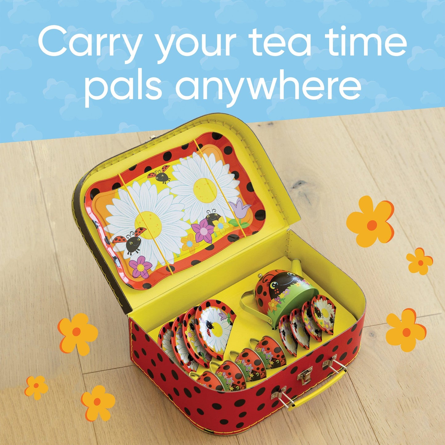 15-Piece Ladybug-Themed Tin Tea Set