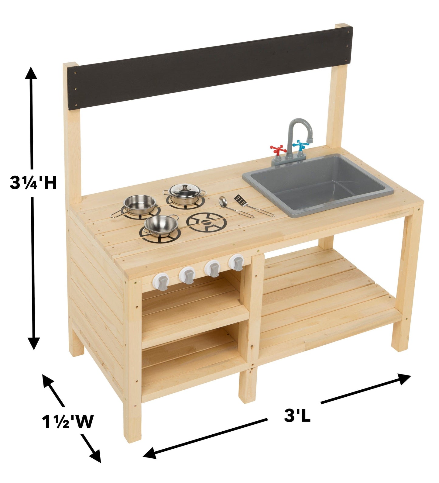 Wooden Mud Kitchen Sensory Play Station with Metal Accessories