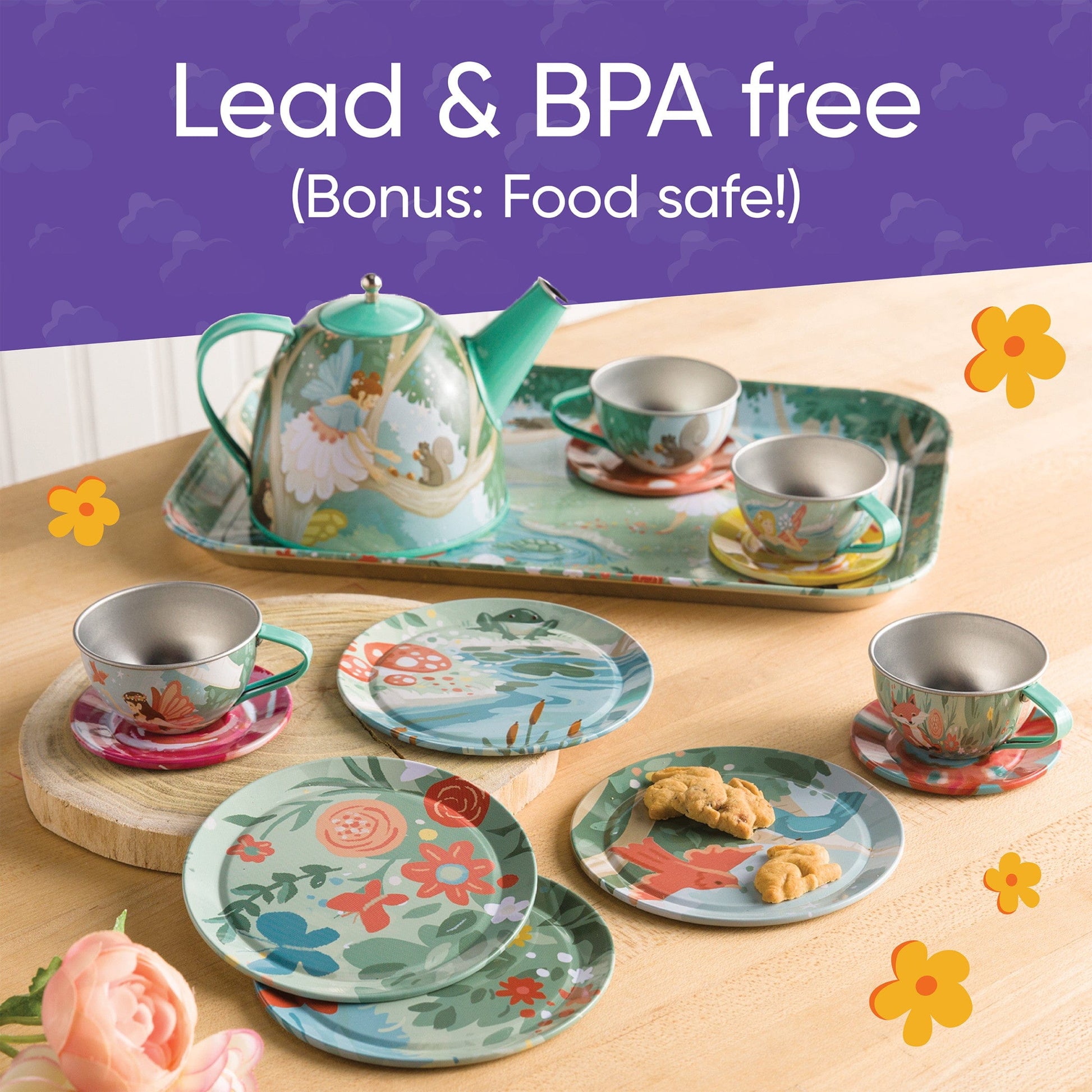 15-Piece Fairy-Themed Tin Tea Set