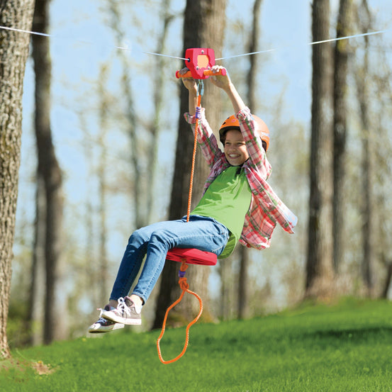 80-Foot Red Galvanized Steel Backyard Zipline Kit