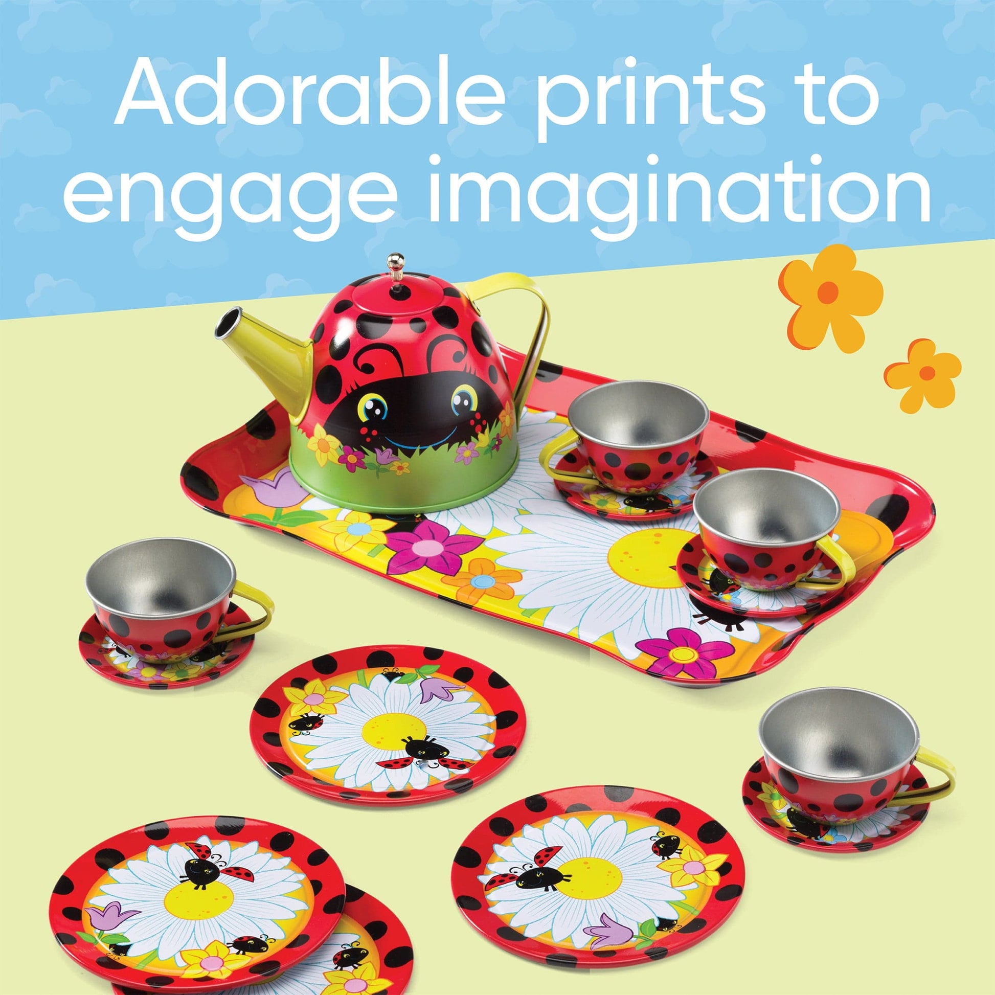 15-Piece Ladybug-Themed Tin Tea Set