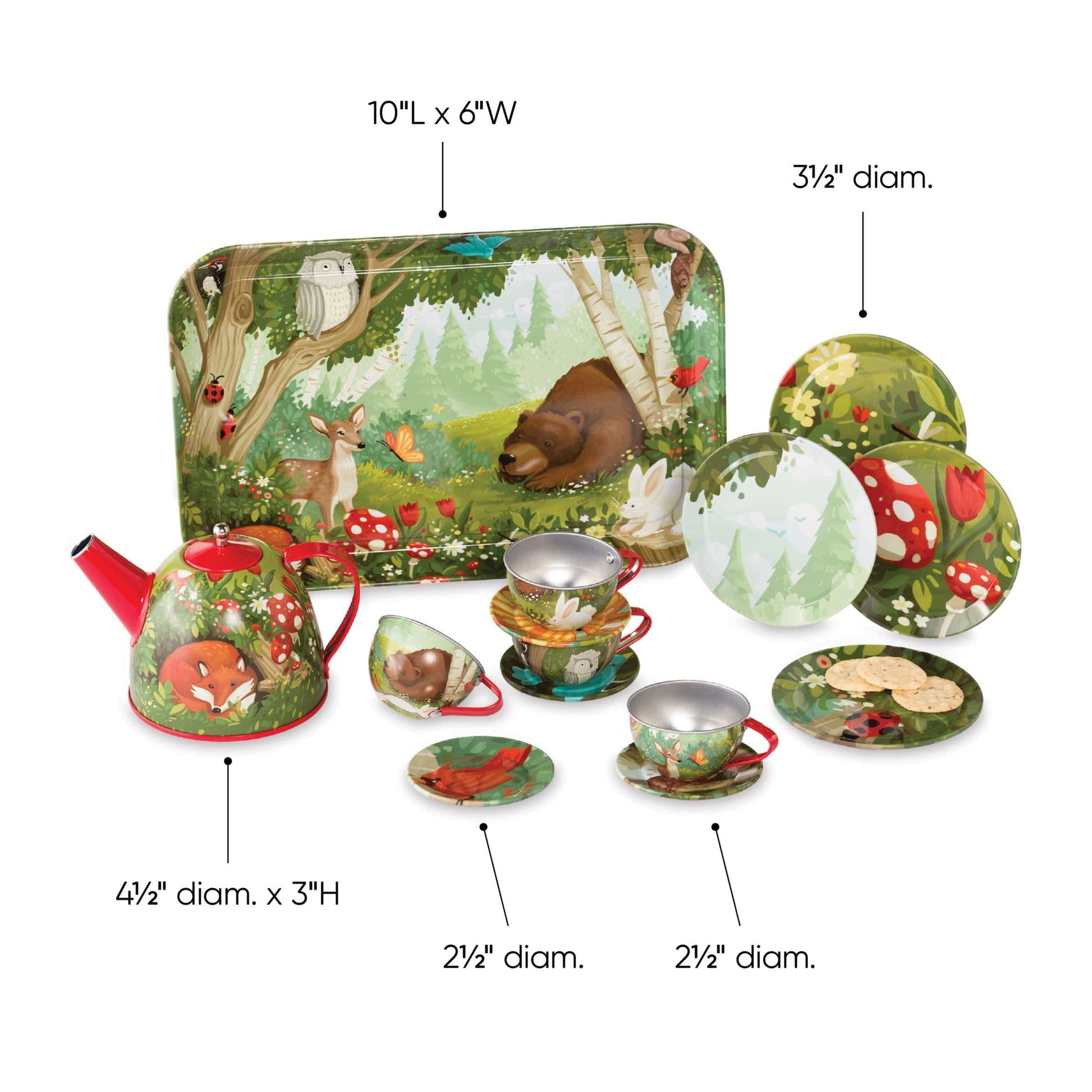 15-Piece Woodland-Themed Tin Tea Set