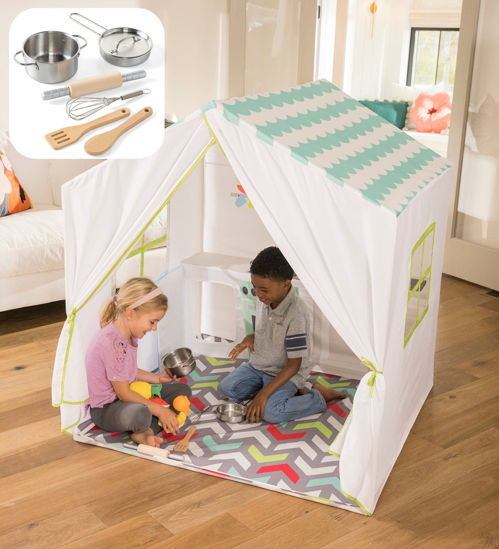 50-Inch Kitchen Playhouse Tent with 7-Piece Kitchen Cooking Set