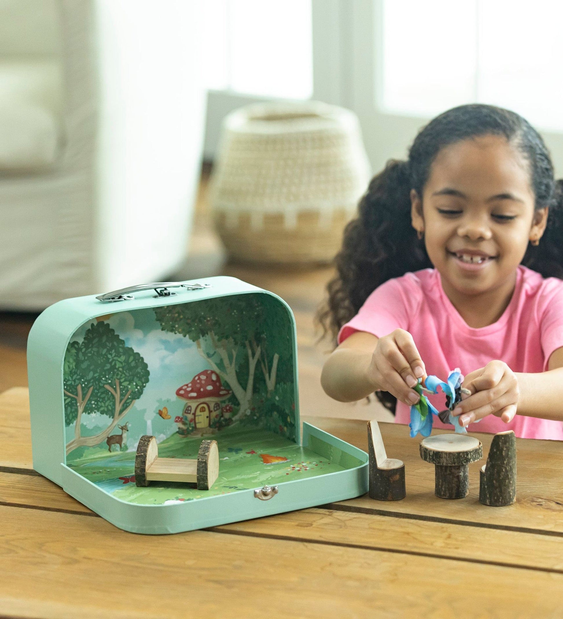 Wooden Dollhouse with Turntable and 35-Piece Furniture Set