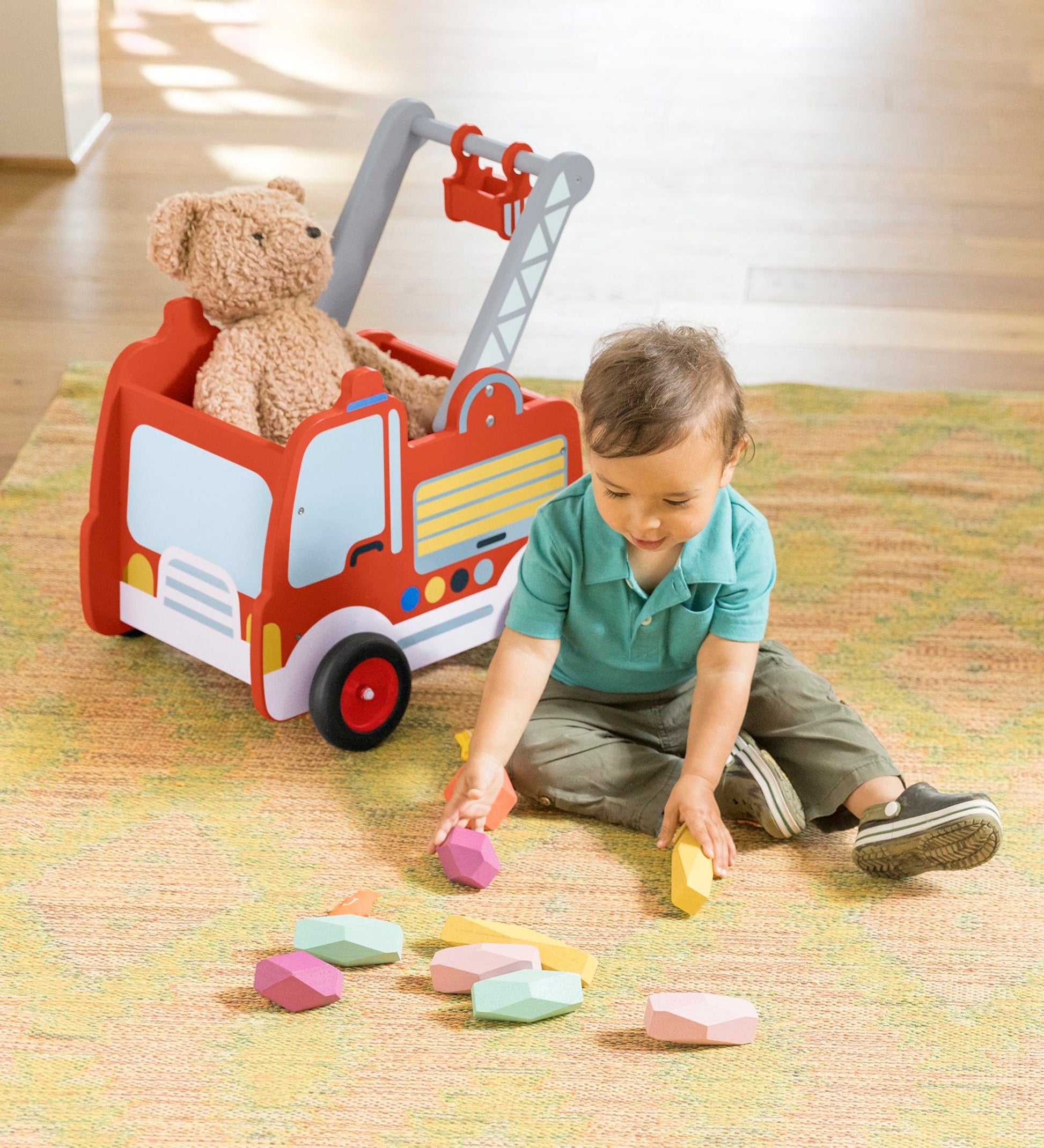 Wooden Fire Truck Walker and Push Toy