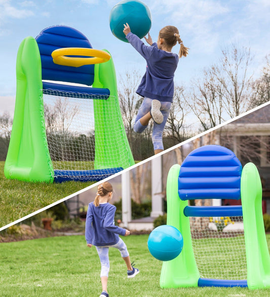 Giant Double-Sided Inflatable Aim 'n Score Basketball and Soccer Game