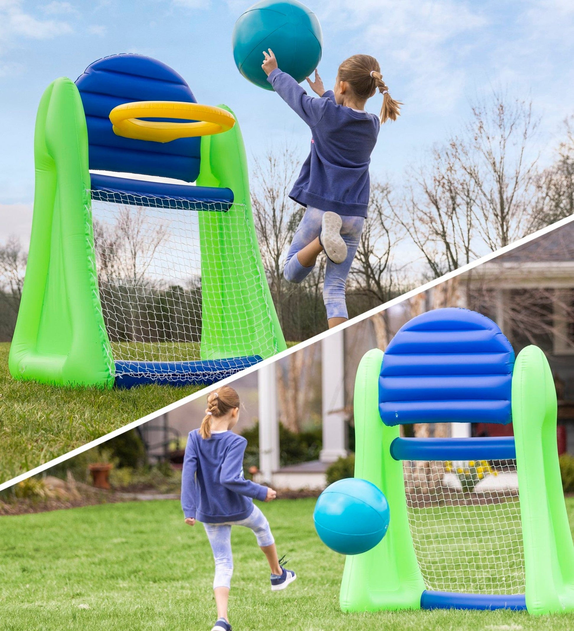 Giant Double-Sided Inflatable Aim 'n Score Basketball and Soccer Game –  Hearthsong