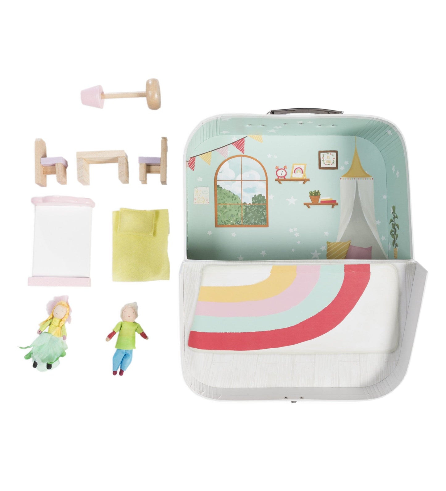 Rainbow Cottage Travel Dollhouse Set with Dolls and Furniture