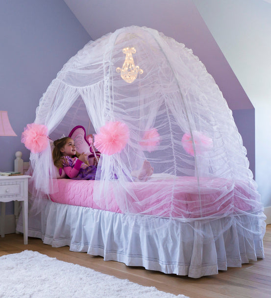 Fairy-Tale Bed Tent With Light-Up Beaded Chandelier