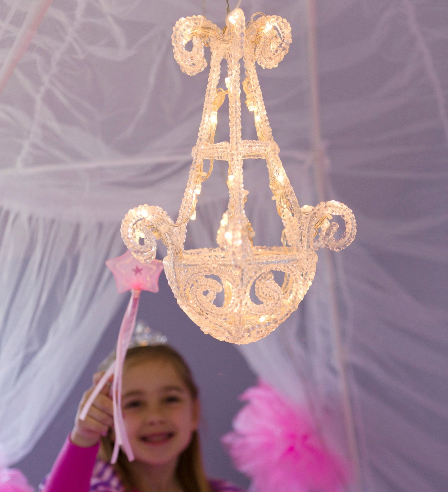 Fairy-Tale Bed Tent With Light-Up Beaded Chandelier