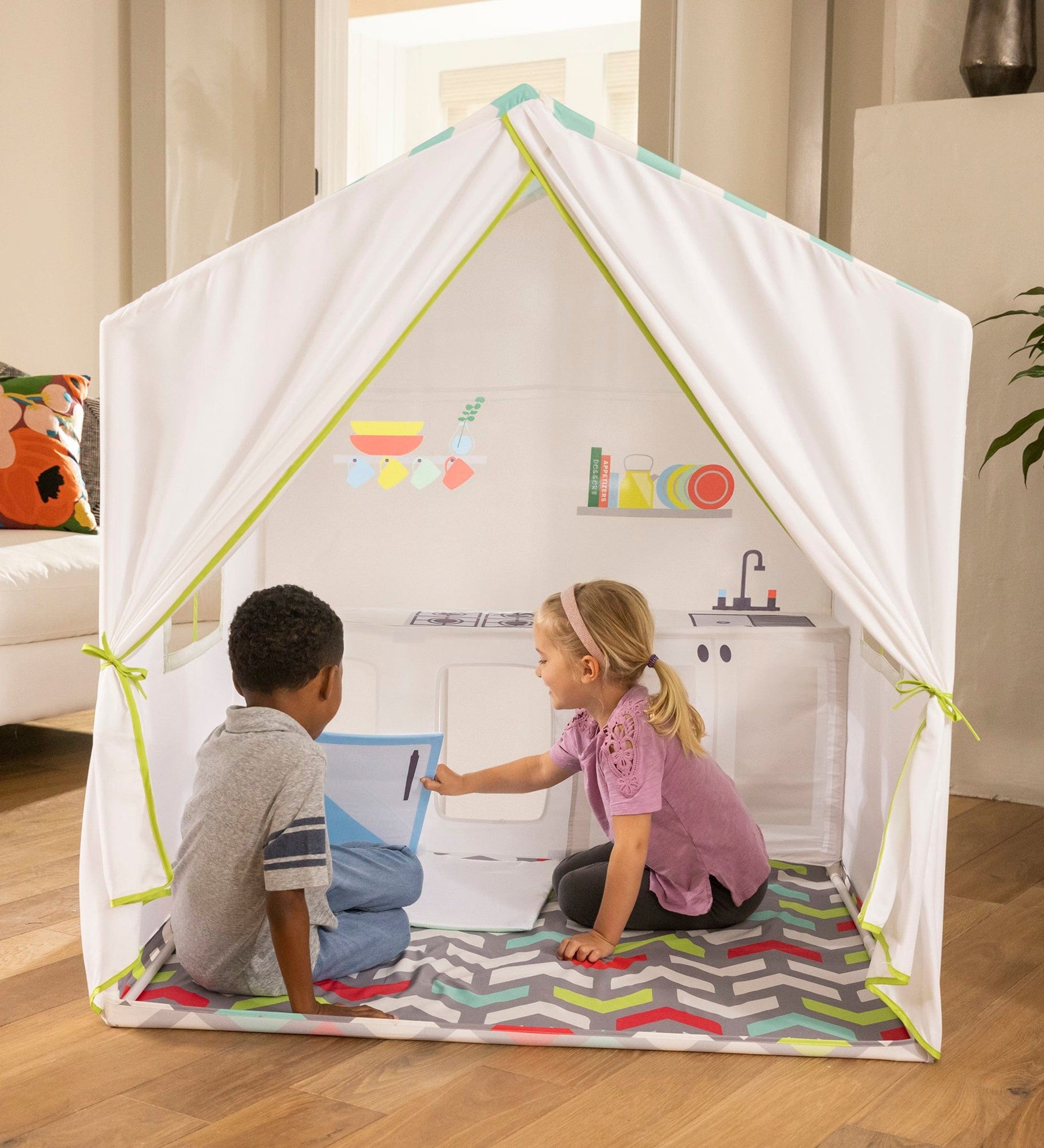 50-Inch Kitchen Playhouse Tent with 7-Piece Kitchen Cooking Set