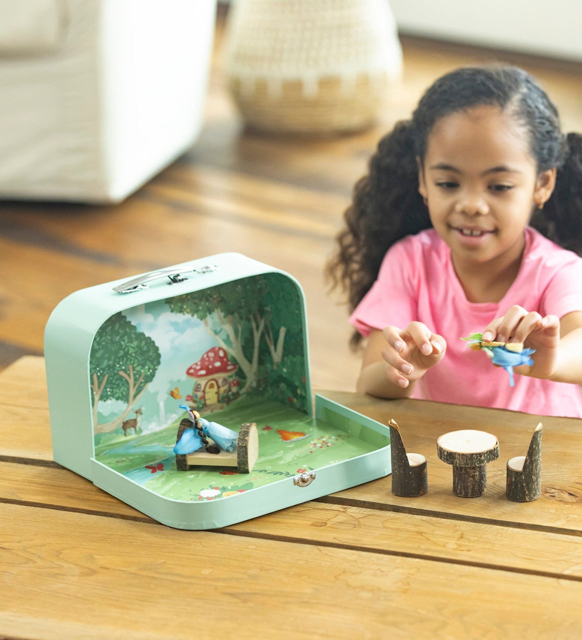 Wooden Dollhouse with Turntable and 35-Piece Furniture Set – Hearthsong