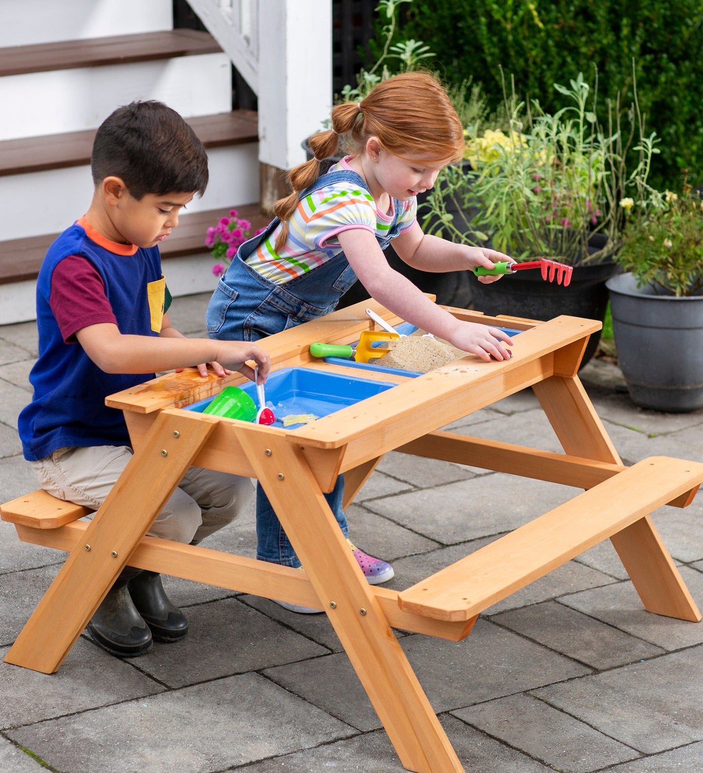 Wooden 2-in-1 Picnic Table Sensory Play Station