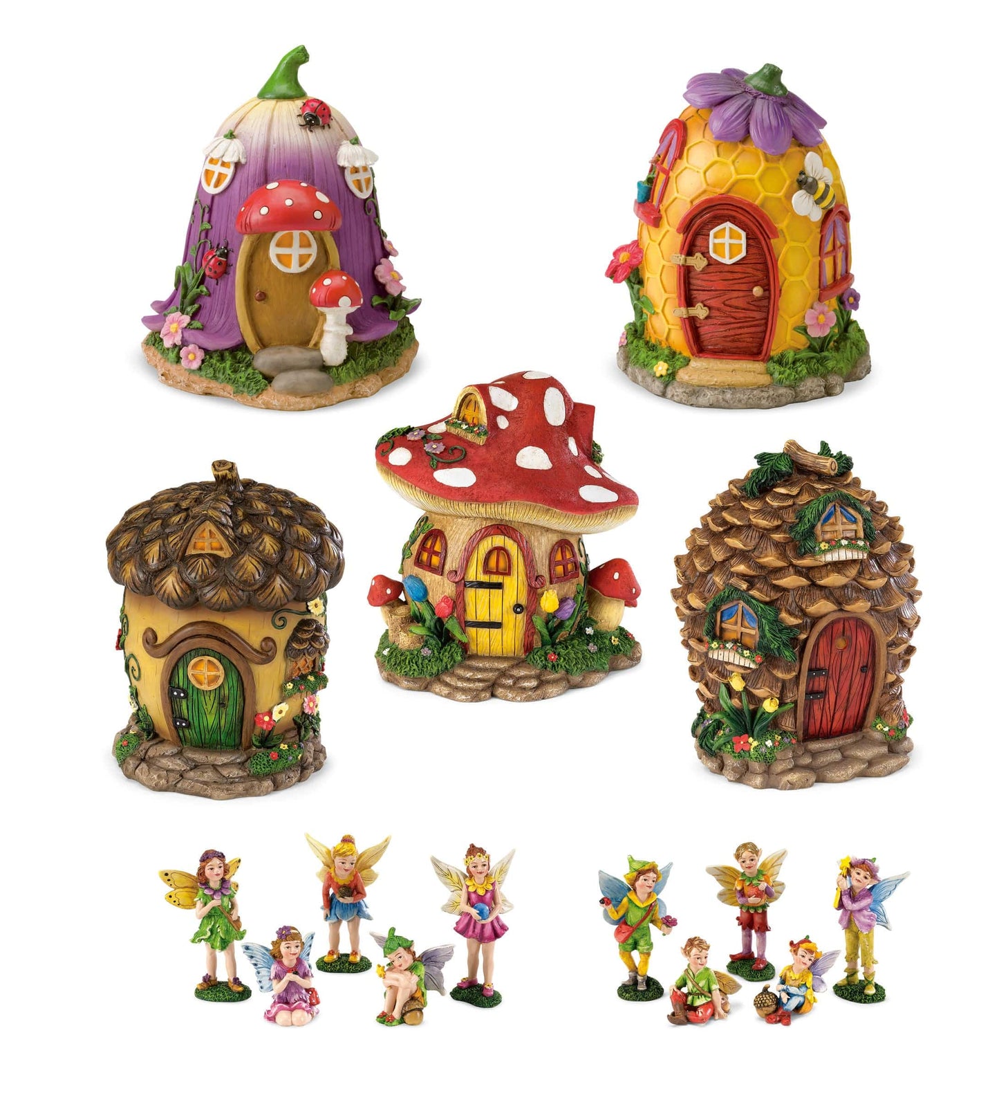 Fairy Village Set with 5 Houses and 10 Fairies