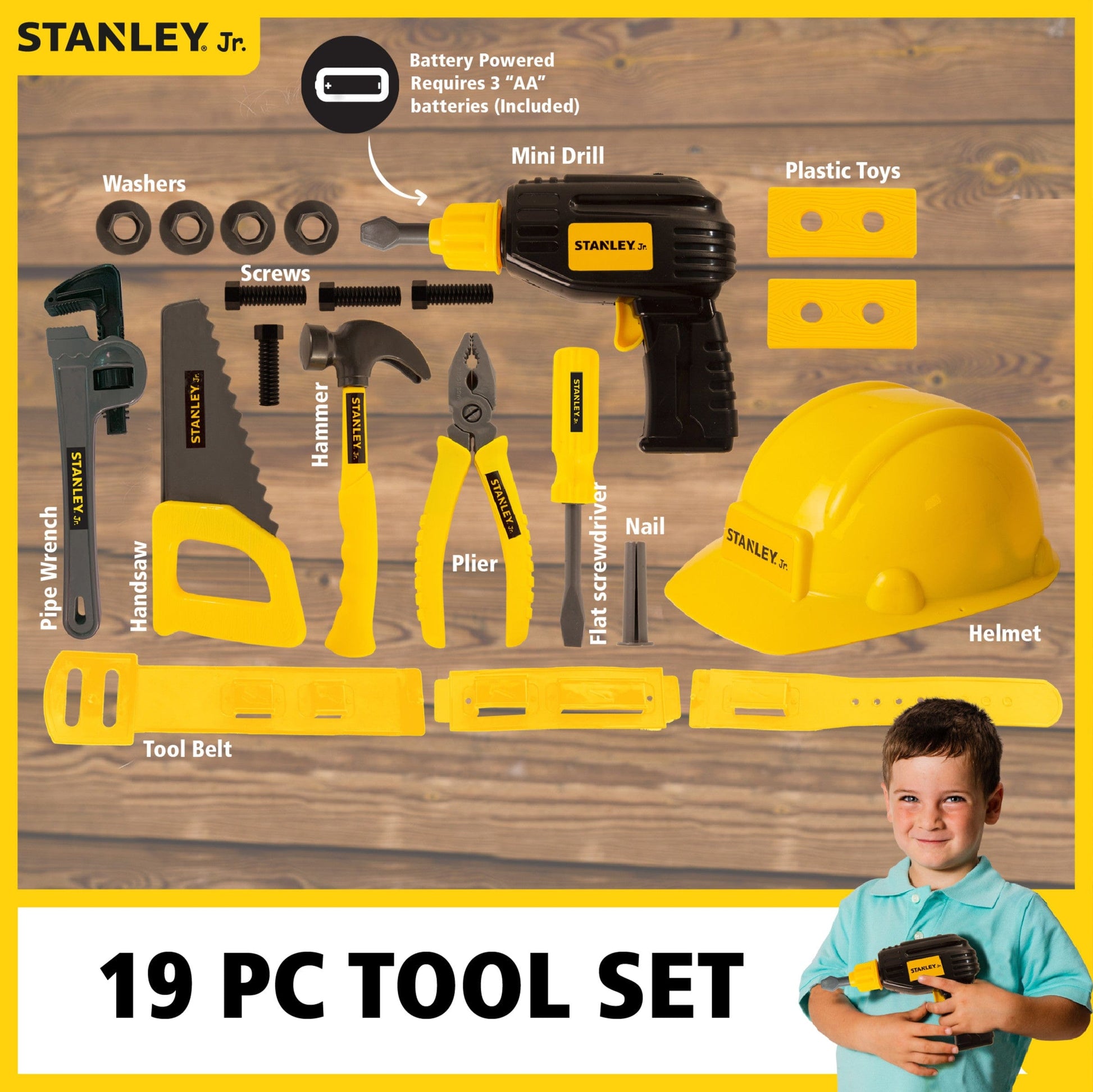Stanley Jr. 19-Piece Pretend-Play Tool Set with Hard Hat and Tool Belt