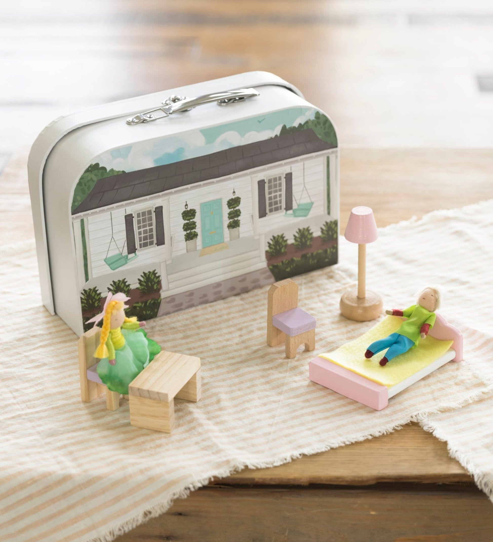 Rainbow Cottage Travel Dollhouse Set with Dolls and Furniture