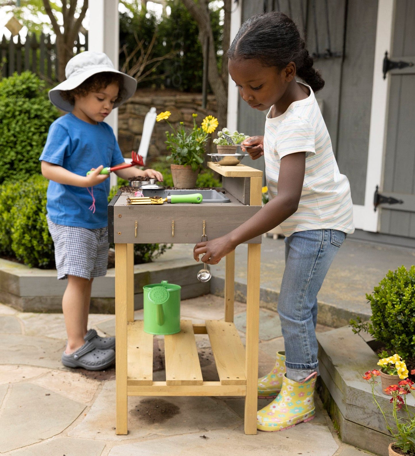 Jr. Chef's Wooden Mud Play Kitchen and Imagination Station with Metal Accessories
