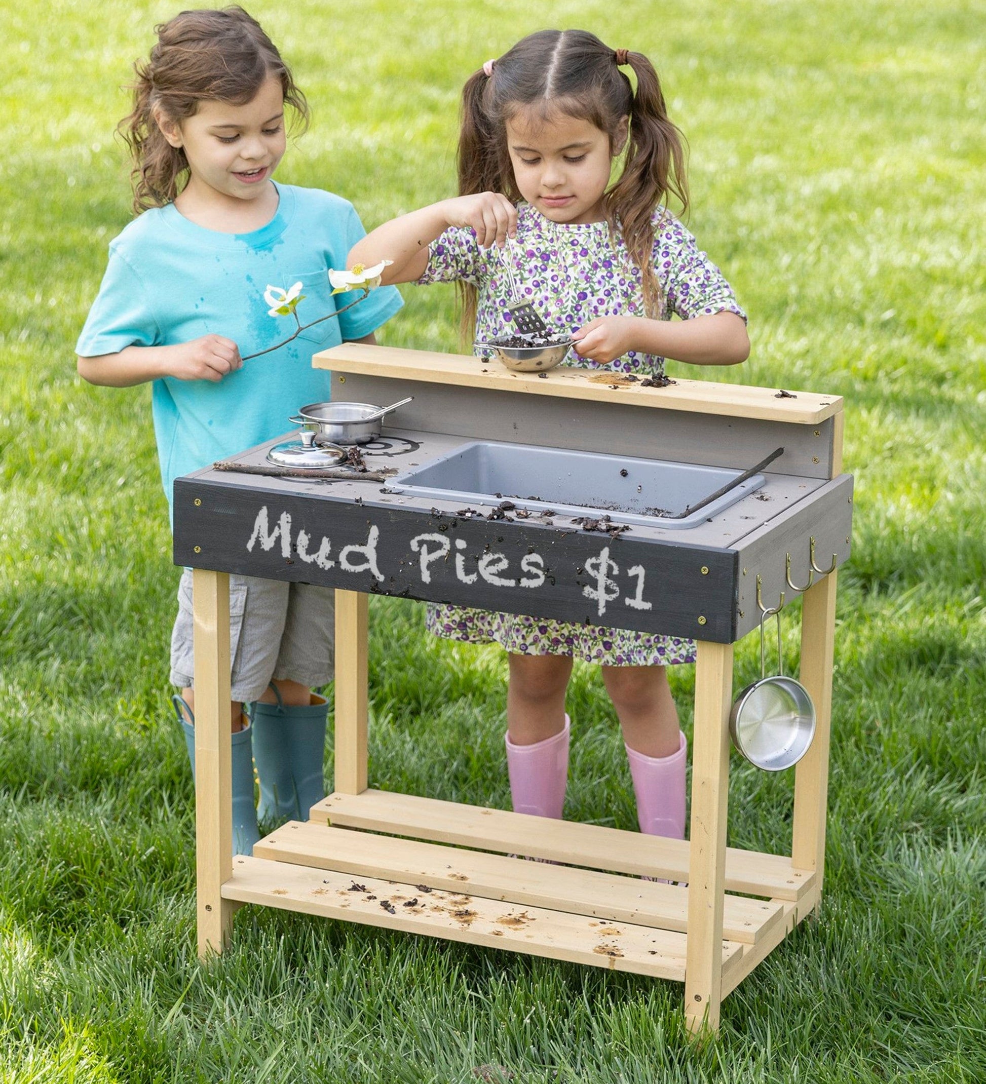 Jr. Chef's Wooden Mud Play Kitchen and Imagination Station with Metal Accessories